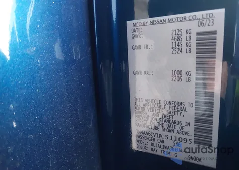 2023 Nissan Maxima Sv Xtronic Cvt z USA, uszkodzony, nr VIN 1N4AA6CV1PC511095